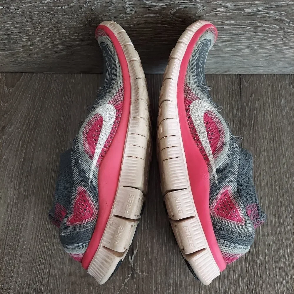 Nike Free Flyknit 5 Running Shoes, Grey Pink Foil 9.5